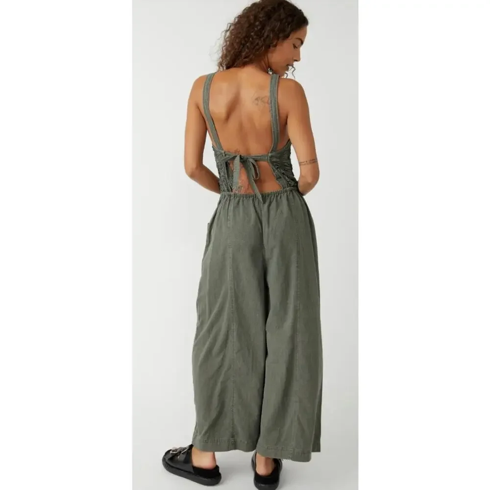 Free People Forever Always Ruched Jumpsuit in Dried Basal size Medium - Picture 5 of 6